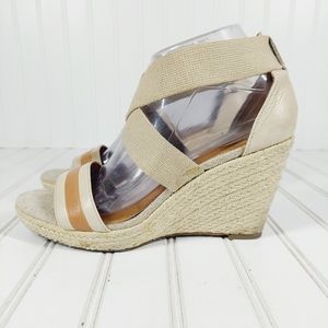 Fossil Cream Tan Espadrille Wedge Sandals F794